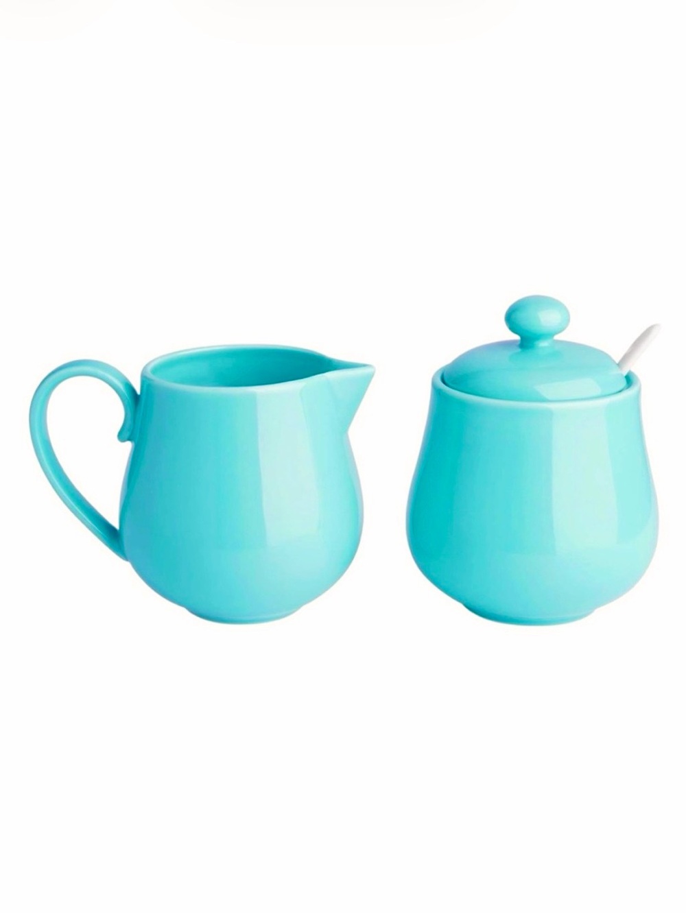 NWOT SWEESE Turquoise Porcelain 3 Piece Set: Creamer, Sugar Bowl w Lid & Spoon